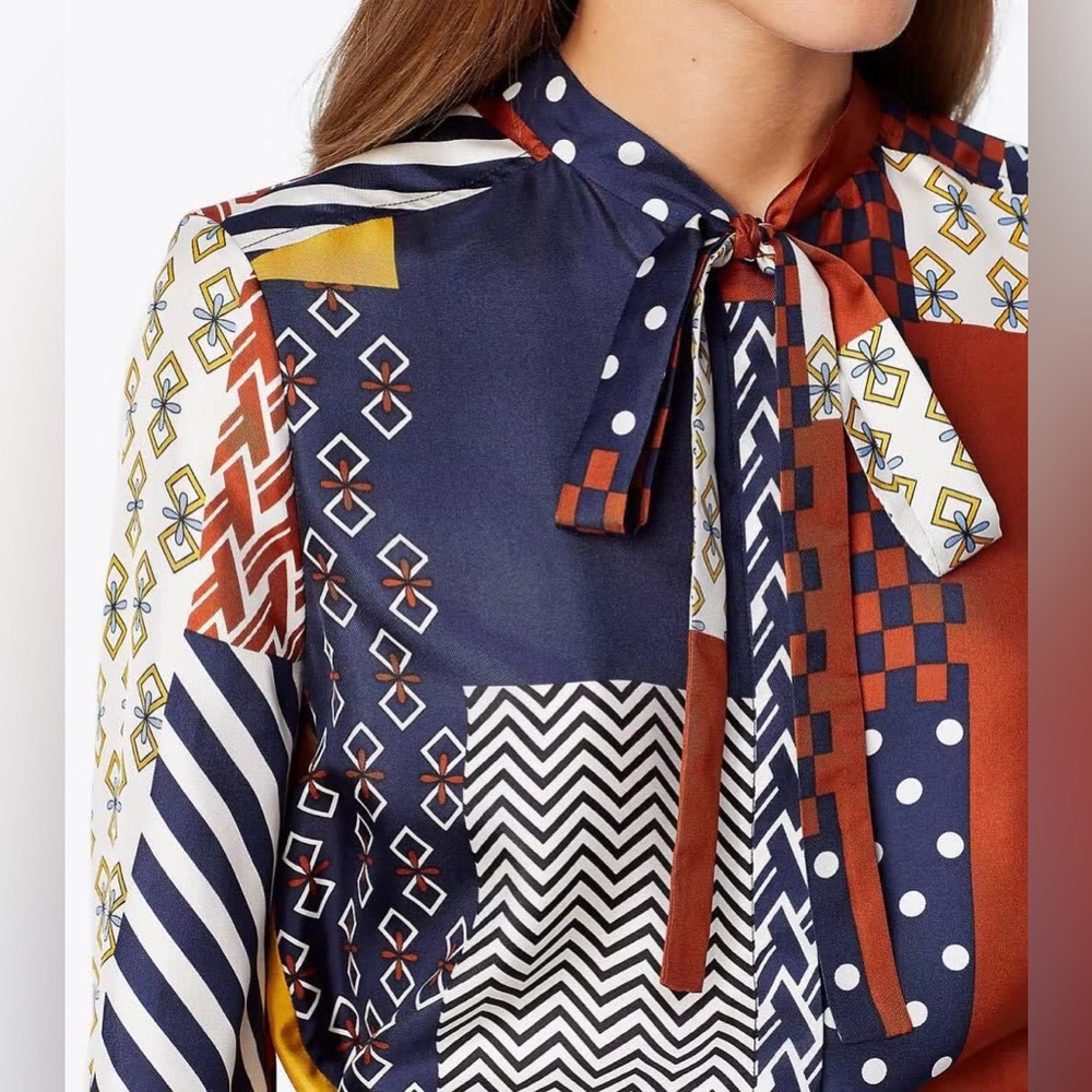 NWT Tory Burch Vivian Patchwork Silk Blouse - Picture 3 of 6